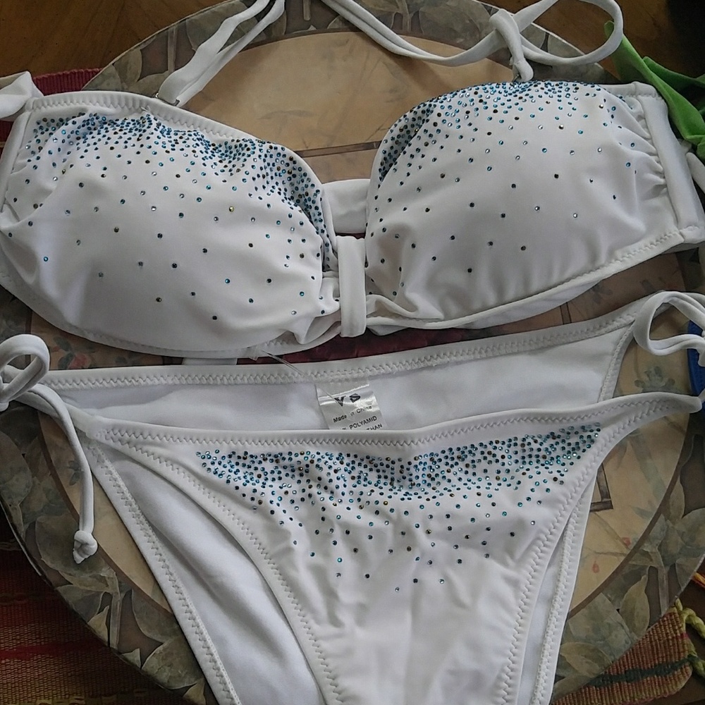 White rhinestone bikini NWOT SMALL